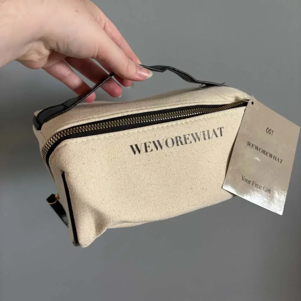 WeWoreWhat Cream and Black Canvas Cosmetic Bag